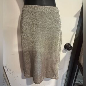 Ralph Lauren Metallic Gold Knit Midi Skirt Side Zipper